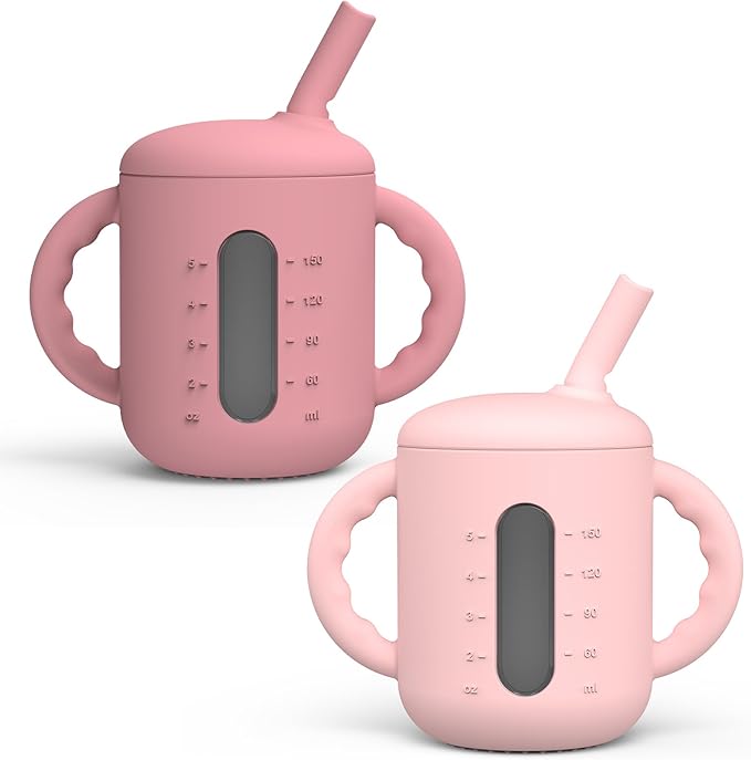 Seposeve 2 Pack Silicone Sippy Cups, Leak-Proof Baby Straw Cup by Seposeve
