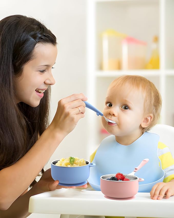 Suction Toddler Bowls and Feeding Utensils Set, 2-in-1 Stainless Steel 304 Kids - Image 7