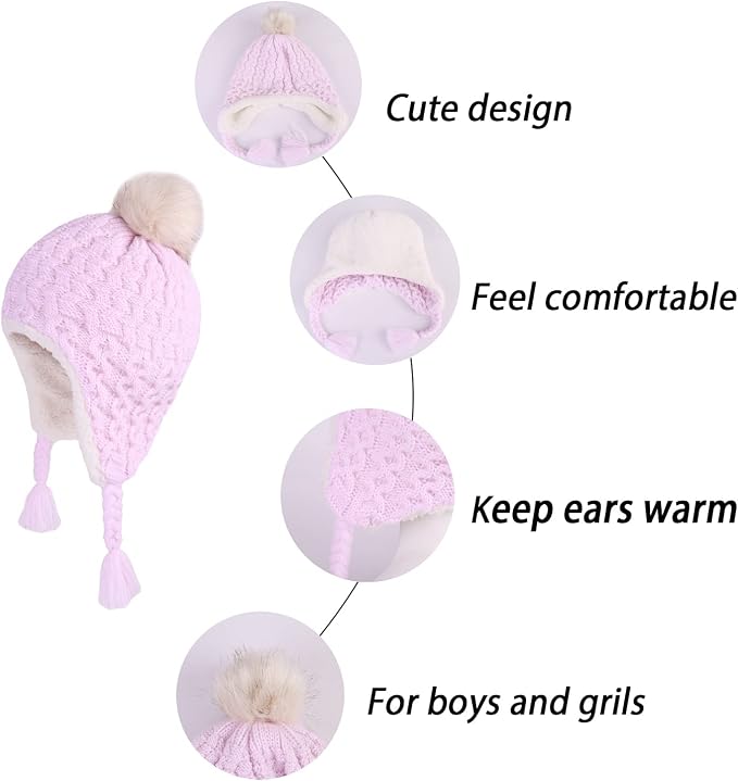 LANGZHEN Toddler Kids Infant Winter Hat, Earflap Knit Warm Cap Fleece Lined - Image 5