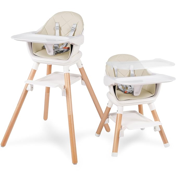 6 in 1 Baby High Chair, Convertible Wooden High Chairs/Booster Seat by RICUTON