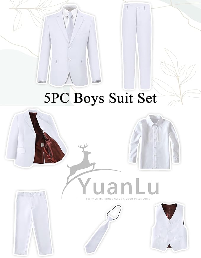 YuanLu Boys Suit for Kids Tuxedo Wedding Ring Bearer Outfit, 5 Piece Boy Slim - Image 2