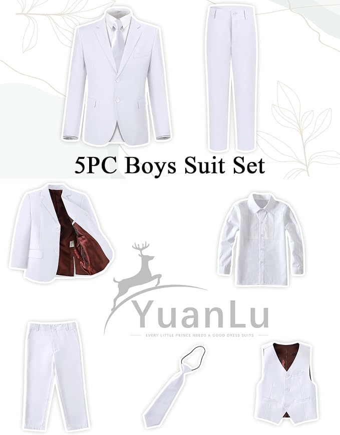 YuanLu Boys Suit for Kids Tuxedo Wedding Ring Bearer Outfit, 5 Piece Boy Slim - Image 2
