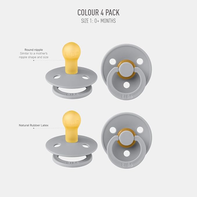 BIBS Colour Soother 4-Pack | BPA Free Dummy Pacifier | Round Nipple | Natural - Image 2