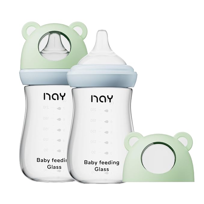Natural Glass Baby Bottle for Breastfeeding Babies, 8oz Anti-Colic Baby Bottle by yanyoyo