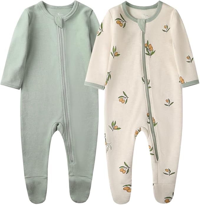 O2 BABY Baby Boys Girls Organic Cotton Zip-Front Sleeper Pajamas, Footed Sleep by O2BABY