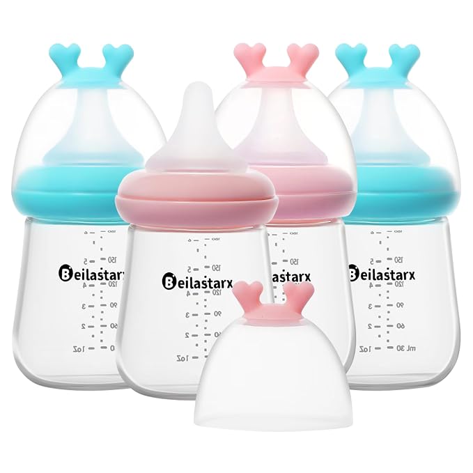 Glass Baby Bottles with Natural Response Nipple Size S by Beilastar-x