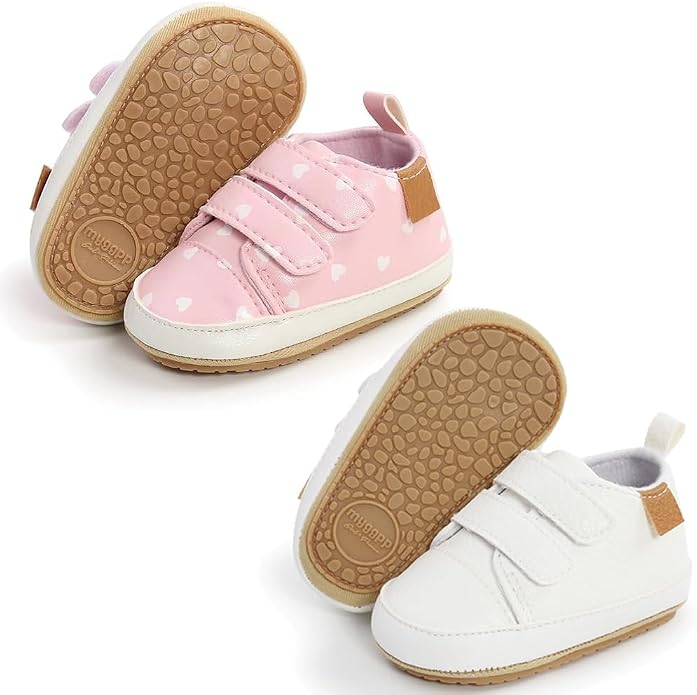 2Pairs Baby Shoes, Boys Girls Non-Slip Rubber Sole Sneakers, Unisex Infant Soft by 82-eitwo