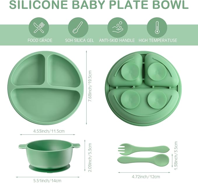 Dandat 24 Pcs Silicone Baby Feeding Set, 6 Baby Toddler Suction Bowls 6 Divided - Image 2