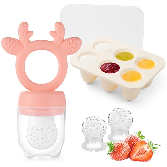 Baby Fruit Food Feeder with Breastmilk Popsicle Molds, Teething Toys Silicone by Powerwan
