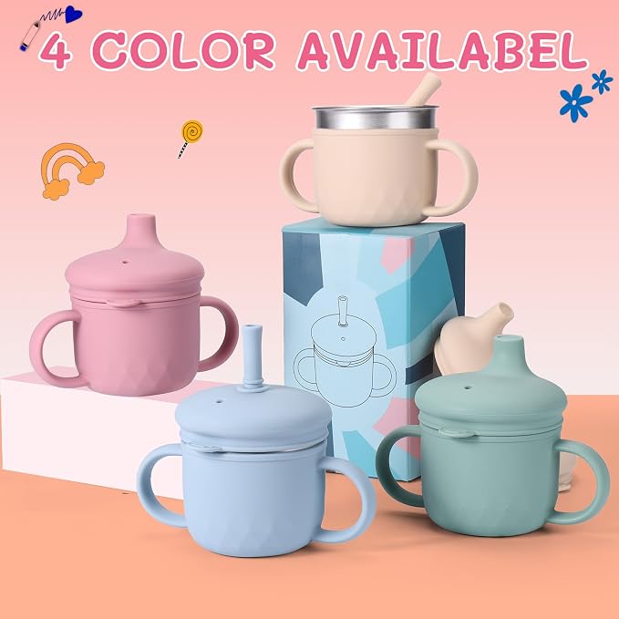BUSOHA Stainless Steel Sippy Cups - 3 IN 1 Silicone Sippy Cup - Image 8