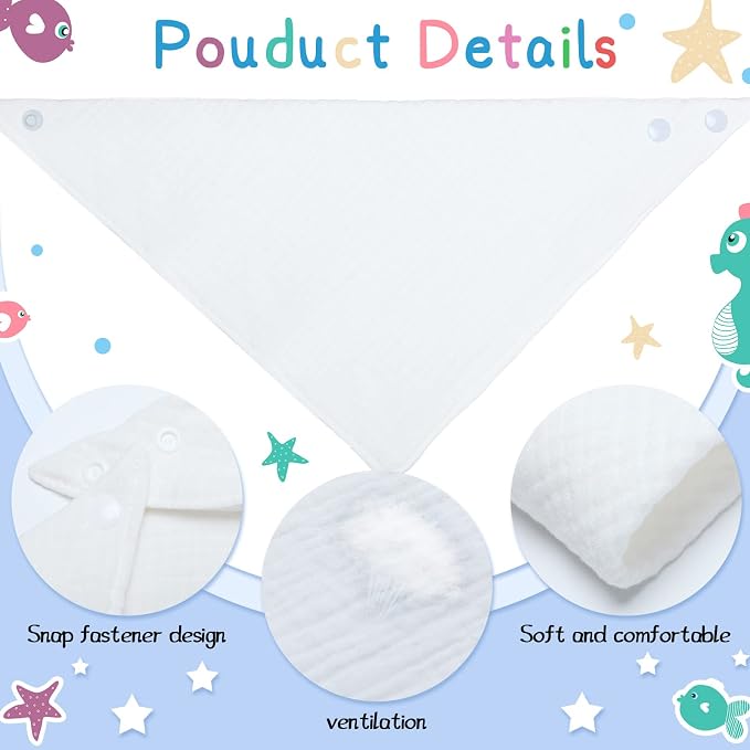 Giegxin 30 Pcs Muslin Baby Bibs White Bandana Drool Unisex Girls Boys Triangle - Image 3