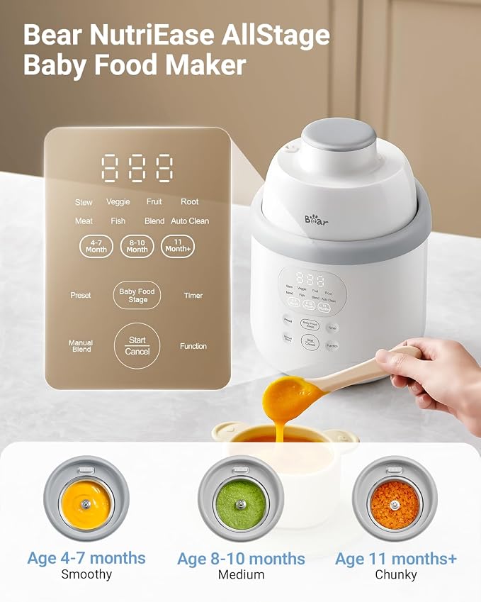 Bear NutriEase AllStage Stainless Steel Baby Food Maker Steamer and Blender - Image 2