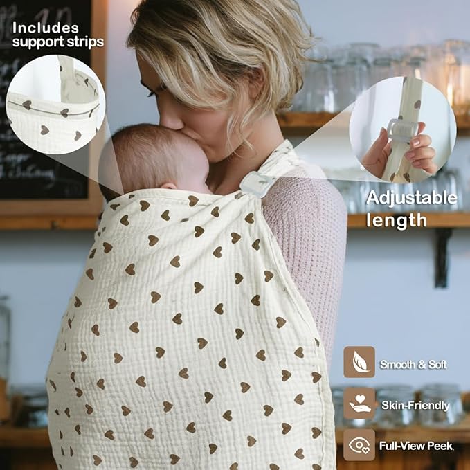 Muslin Nursing Covers for Breastfeeding, Arch Neckline Breast Feeding Covers - Image 4