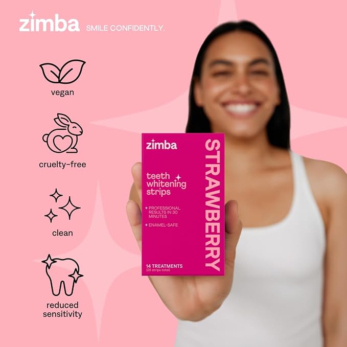 Zimba Strawberry Flavored Teeth Whitening Strips | Vegan, Enamel Safe Hydrogen - Image 3