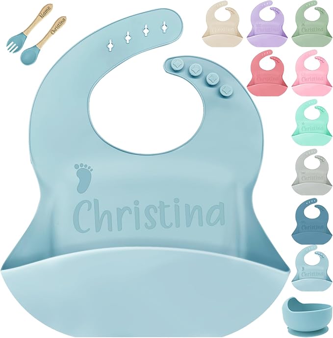 SRdrew Personalized Silicone Bibs Set Custom Engraved Name Icon Toddler Bib by SRdrew