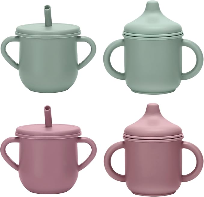 Silicone Toddler Cups Set, 2 Straw Cups and 2 Sippy Cups by Unknown