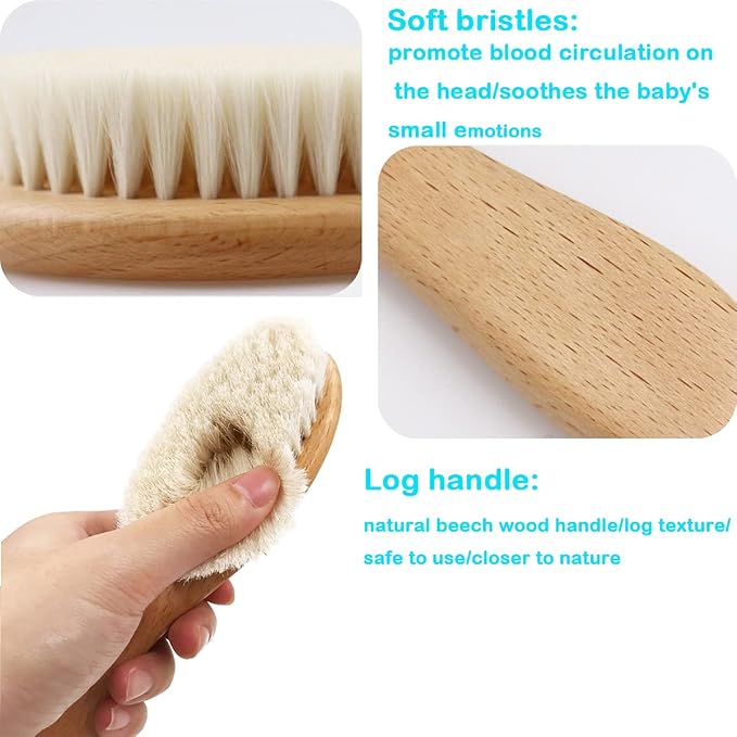 Baby Hair Brush with Wooden Handle, - Image 4