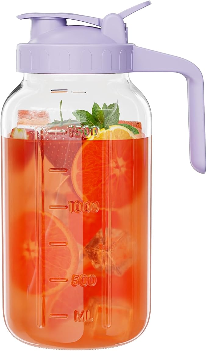 Glass Mason Jar Pitcher, 64 oz Wide Mouth Jug by KOIKEY
