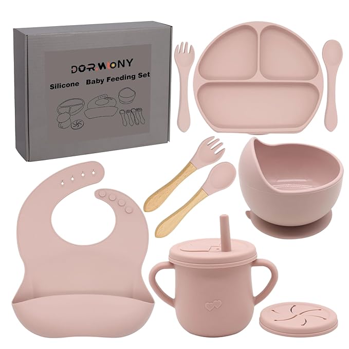 100% Silicone Baby Feeding Set, BPA Free Baby Dishes Set by Dormlony