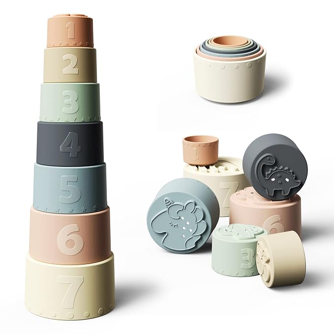 Moonkie Stacking Cups Toy, Fun Educational Baby Toys Silicone Soft Teething Toy by Moonkie