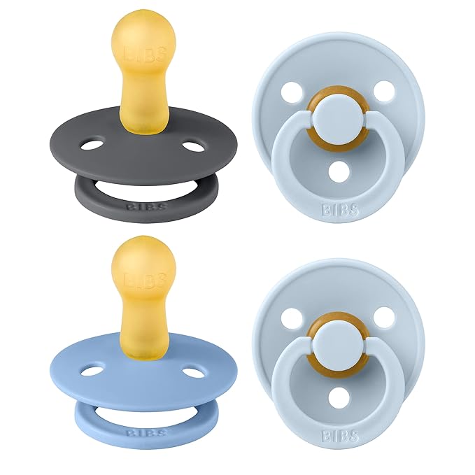 BIBS Pacifiers - Colour 4 Pack | Round Nipple Baby Pacifier | BPA Free Natural by BIBS