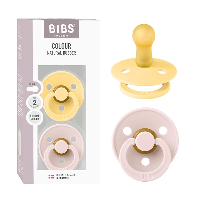 BIBS Colour Pacifier 2-Pack, BPA Free Dummy Binky, Round Nipple. Natural Rubber by BIBS