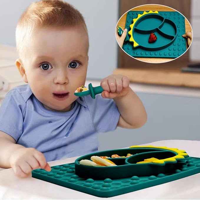 Silicone Toddler Dinosaur Feeding Placemat Set - Image 4