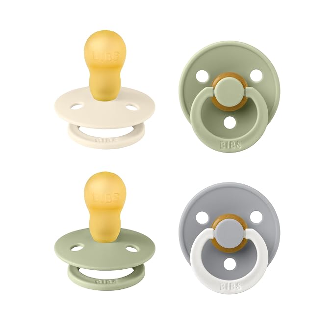 BIBS Colour Soother 4-Pack | BPA Free Dummy Pacifier | Round Nipple | Natural by BIBS