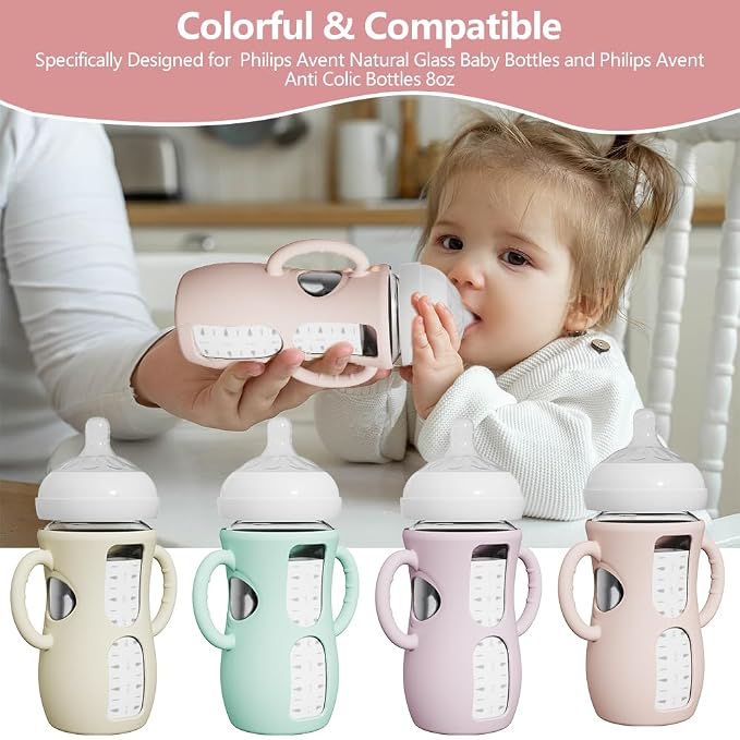4 Pack Silicone Sleeves for Avent Natural Glass Bottles, Anti Breakage Baby - Image 7