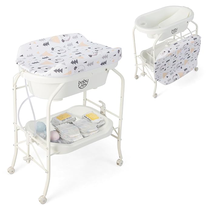 BABY JOY Baby Bathtub with Changing Table, Foldable Infant Diaper Changing by BABYJOY