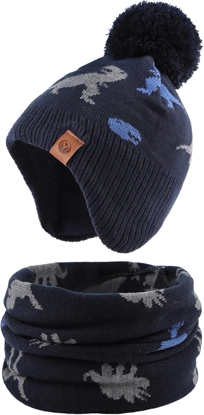 JANGANNSA Knitted Baby Hat Scarf Set Winter Warm Boys Girls Beanie Fleece by JANGANNSA