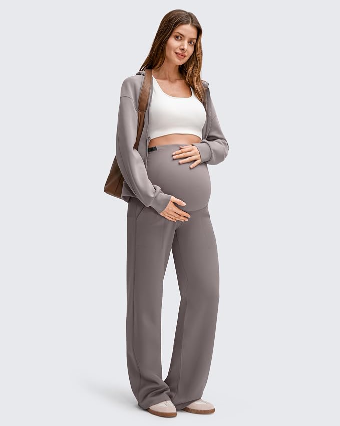 G4Free EverGoing Fleece Lined Maternity Wide Leg Pants Over The Belly Pregnancy - Image 7
