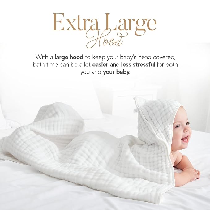 Muslin Hooded Baby Towel 4 Pack, Preuim Muslin 6 Layers Natural Cotton Baby - Image 3