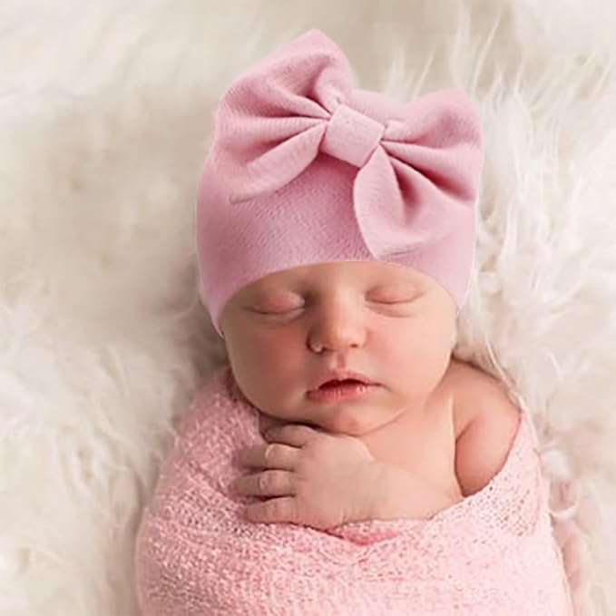 BQUBO Newborn Baby Girls Hats Mittens Set Hospital Hat Beanie Infant Bow Hats - Image 3
