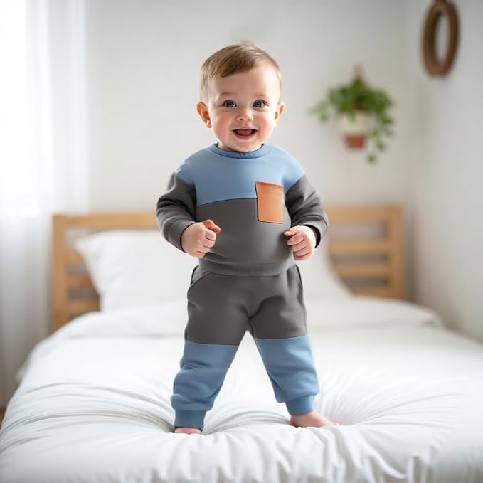 Kupretty Toddler Baby Boy Fall Winter Clothes Color Block Long Sleeve - Image 2