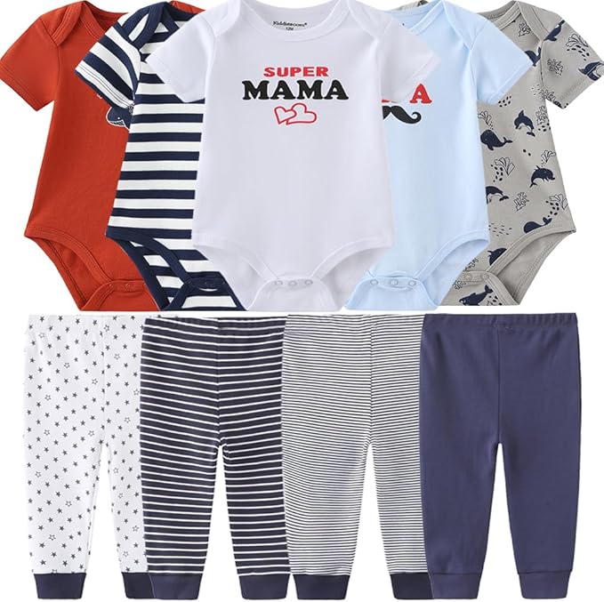 Baby Layette Set Baby Boys' 9-Piece Bodysuits Pants Set Toddler Girl Boy Unisex by Kiddiezoom