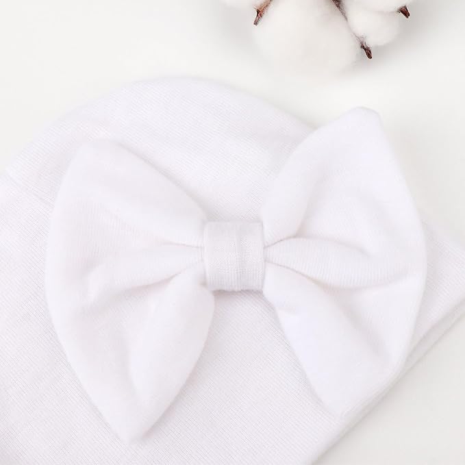 BQUBO Newborn Baby Girls Hats Mittens Set Hospital Hat Beanie Infant Bow Hats - Image 5