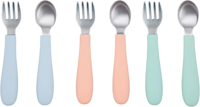 WeeSprout Toddler Utensils, 3 Forks & 3 Spoons, 18/8 Stainless Steel & Food by WeeSprout