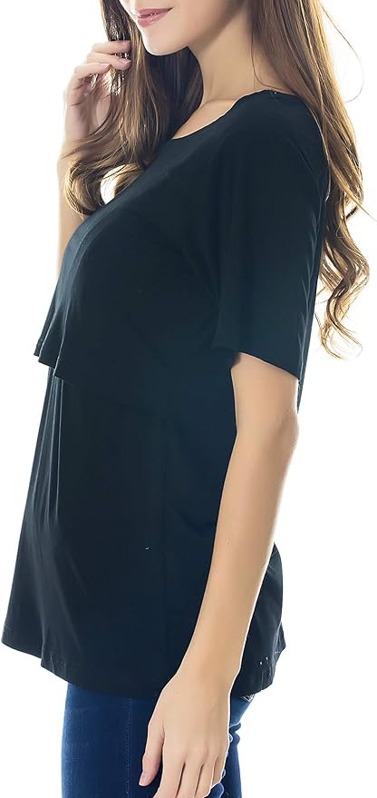 Smallshow Women's Maternity Nursing Tops Short Sleeve Breastfeeding Clothes - Image 4