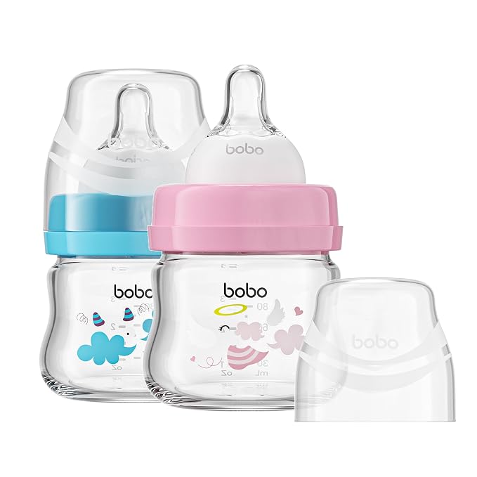 YOHKOH Glass Baby Bottles with Slow Flow Nipple, Newborn Anti-Colic Baby Bottles by Home
