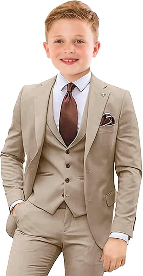 Boys Suit 4 Piece Slim Fit Kids Tuxedo Suit Formal Wedding Outfit Blazer Vest by Tesscy