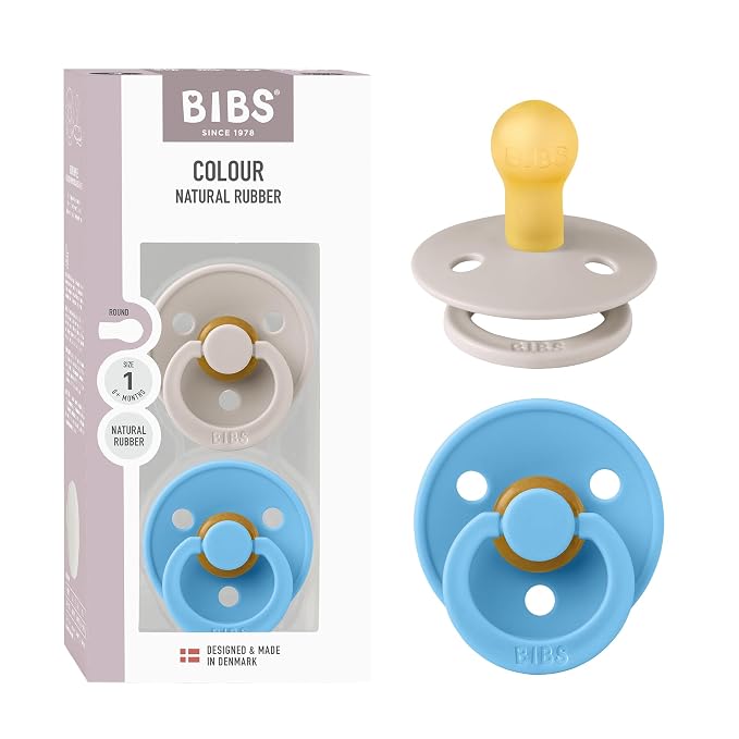 BIBS Colour Pacifier 2-Pack, BPA Free Dummy Binky, Round Nipple. Natural Rubber by BIBS