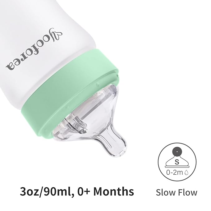 Yooforea Silicone Coated Glass Baby Bottle, 0M+ Slow Flow Nipple I Anti-Colic - Image 5
