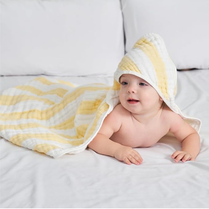 Muslin Hooded Baby Towel 4 Pack, Preuim Muslin 6 Layers Natural Cotton Baby - Image 8