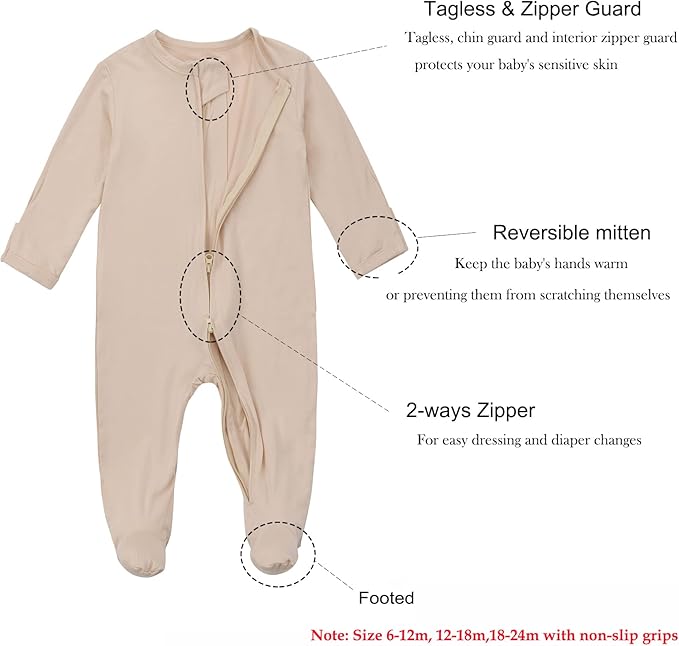 Aablexema Baby Zipper Pajamas Bamboo Rayon - Image 3