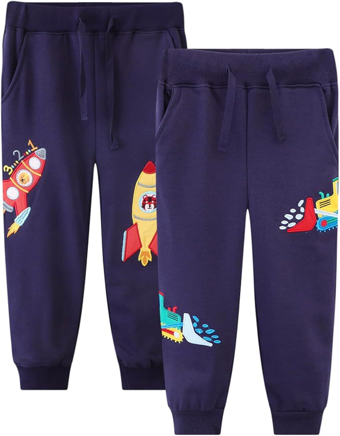 LOKTARC 2 Pack Boys Drawstring Sweatpants Cute Pattern Cotton Sport Jogger Pants by LOKTARC