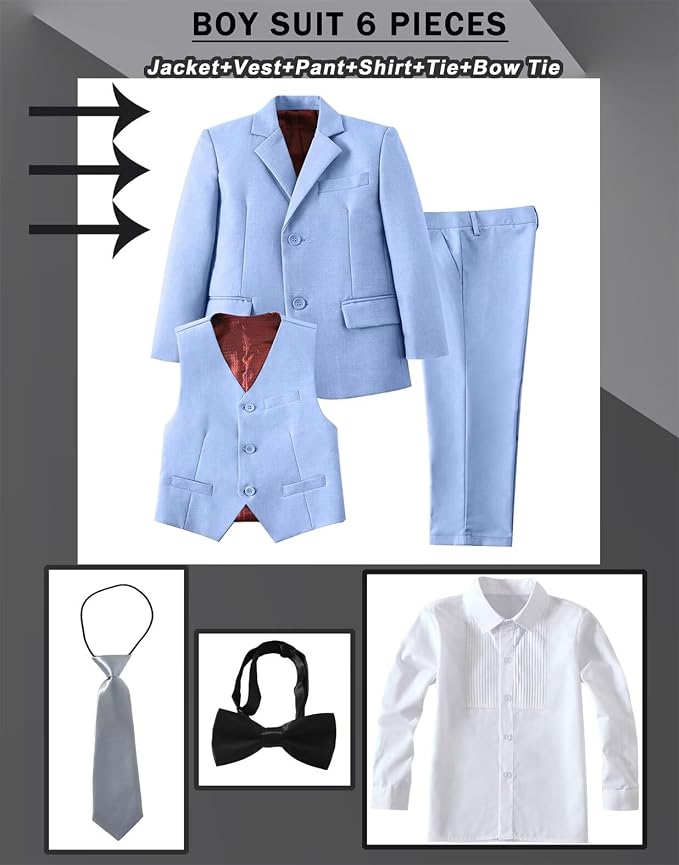 Boys Suit Set Slim Fit Kids Formal Suits Toddler Tuxedo Wedding Prom Classic - Image 3