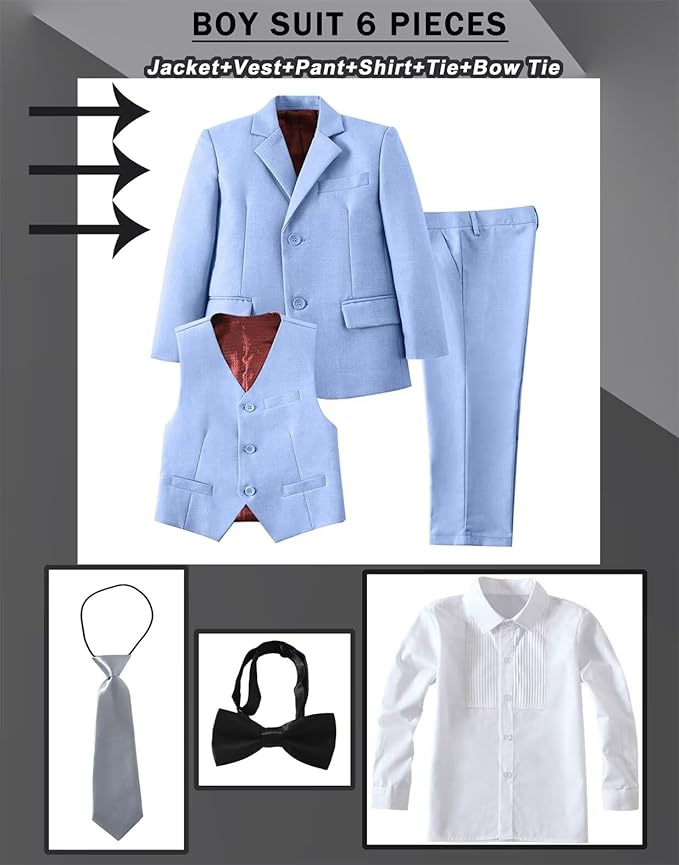 Boys Suit Set Slim Fit Kids Formal Suits Toddler Tuxedo Wedding Prom Classic - Image 3