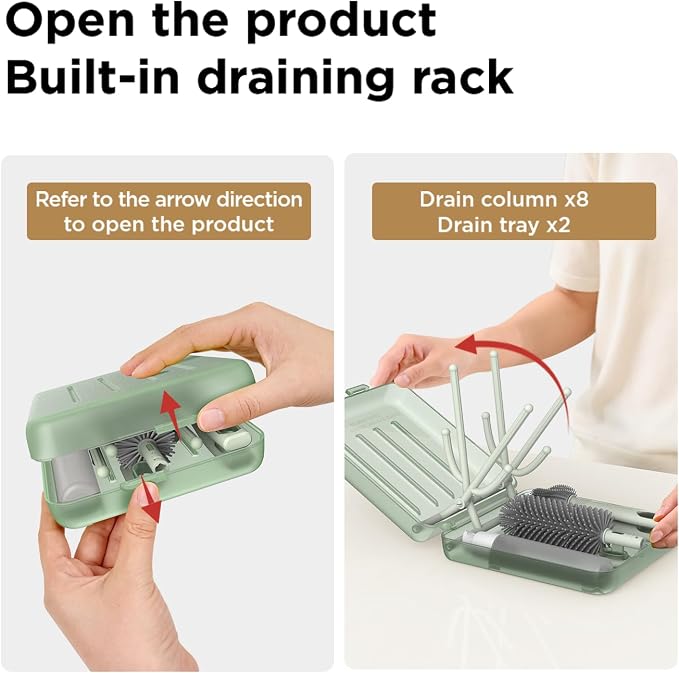 YOTIME Travel Bottle Brush Set, Auto-Open Rack & Vertical Brushs Drying Slots - Image 2