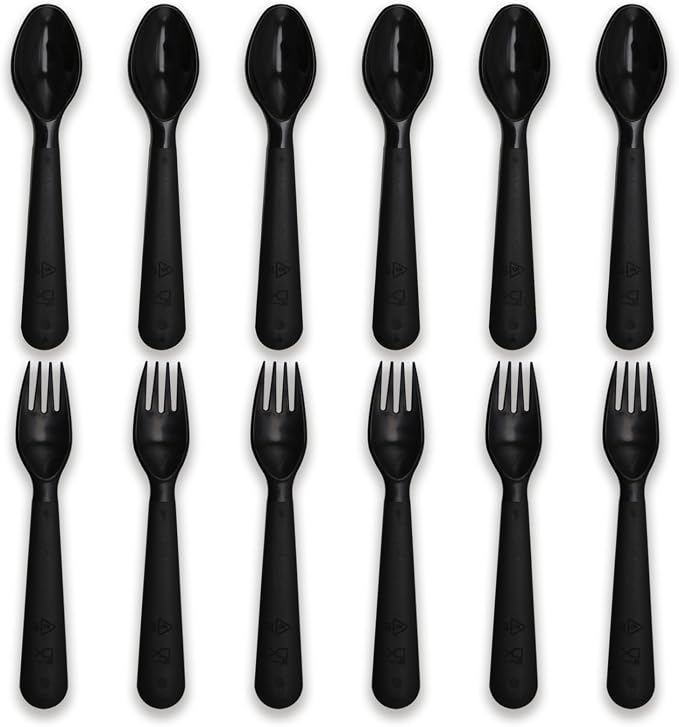 12 Pcs Kids Spoons and Forks Toddler Utensils Plastics Reusable Silverware Baby by Muulaii
